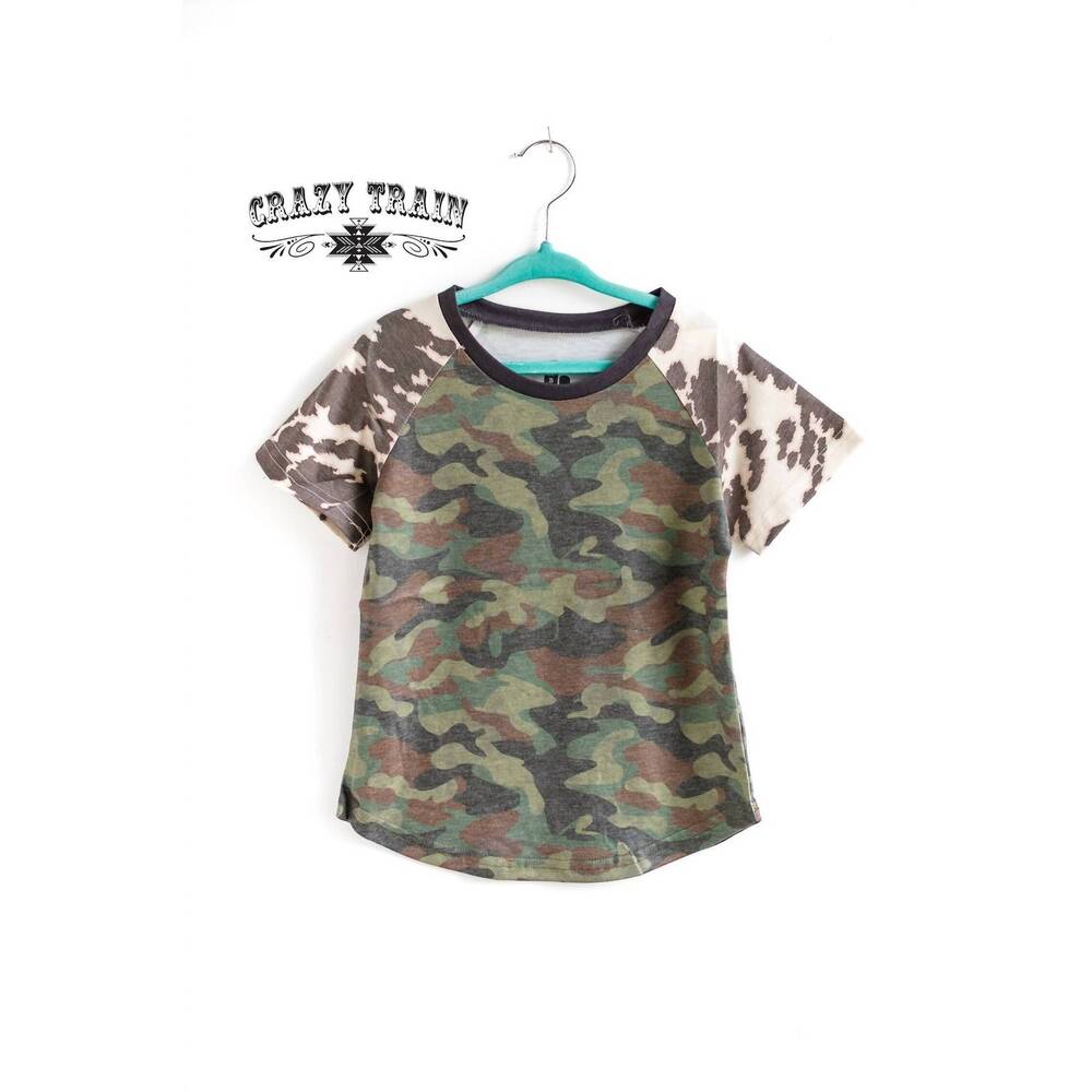 NEW CRAZY TRAIN boy's huntin' buddy tee in camouflage & cow